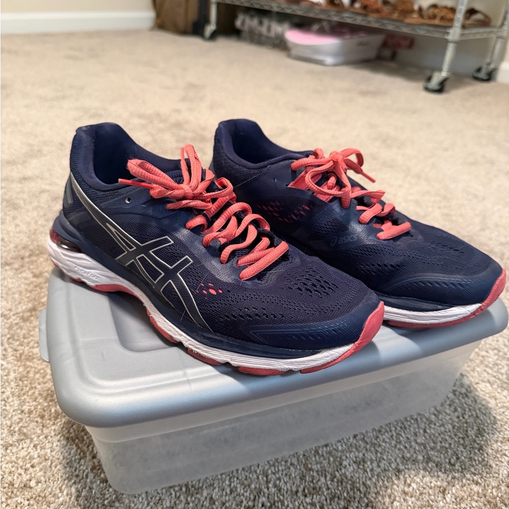 ASICS Women's Dark Blue and Coral Athletic Shoes